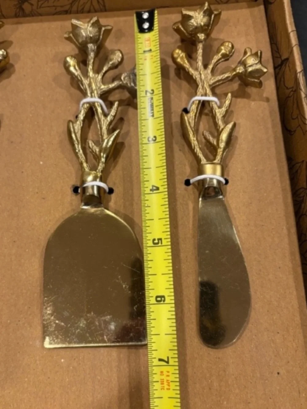 American Atelier NEW Botanical Handle Cheese Knives Set of 3 Gold Cottagecore